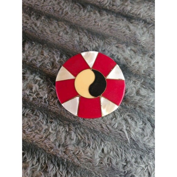 MOD 70s ART Belt Buckel Ying Yang Mother Of Pearl Black Cream Red Retro Hippie main image 13